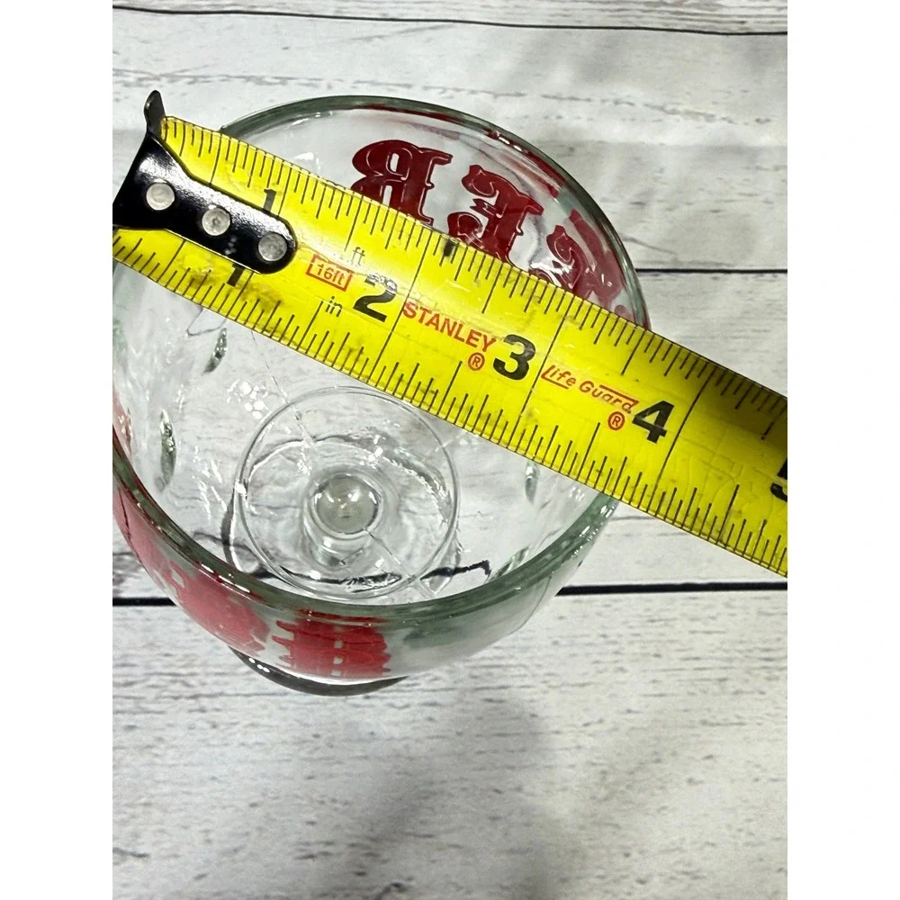 Vintage Beer Schooner Glass Red Western Graphic Heavy Stemmed Goblet 6.25in